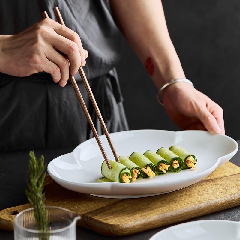 景德镇陶瓷鱼盘家用创意异形凉菜盘纯色白瓷盘子酒店餐厅餐具餐盘