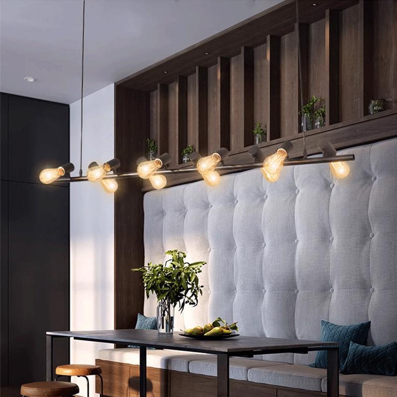 餐厅吊灯美式工业风吧台灯个性长条办公室酒吧咖啡厅灯具麻绳灯罩