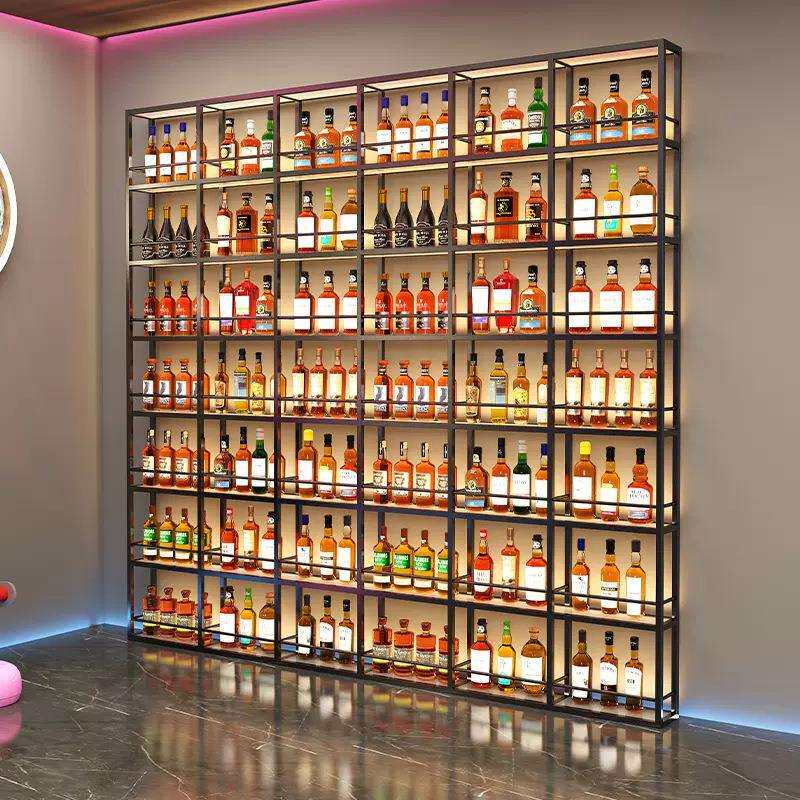 红酒架铁艺发光酒架酒柜酒吧餐厅柱子靠墙置物架隔断展示架啤酒架
