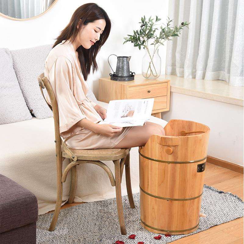 加热熏蒸泡脚木桶过小腿过膝木质保温洗脚盆家用实木足浴蒸脚桶