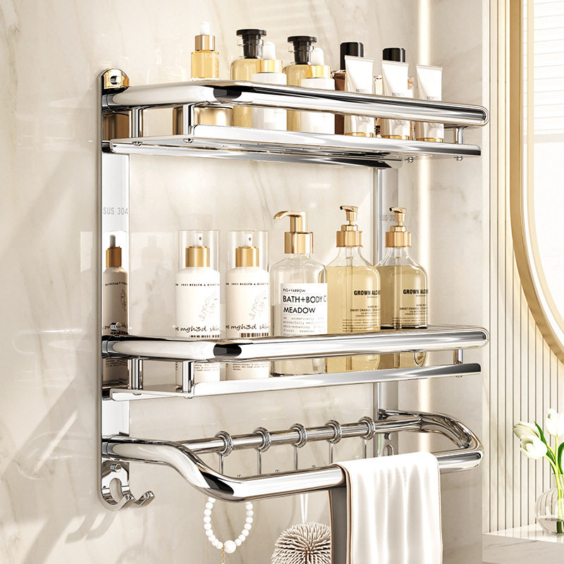 304不锈钢浴室置物架卫生间免打孔壁挂式放置架收纳架厕所毛巾架