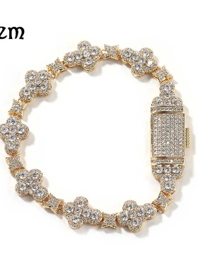 欧美跨境新品简约时尚10mm十字花手链微镶锆石气质闪耀手饰