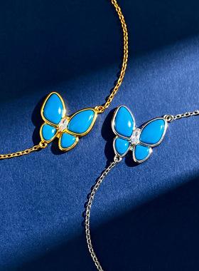 韩国新款绿松石手链女ins夏季甜美清新蓝色蝴蝶潮流饰品套装