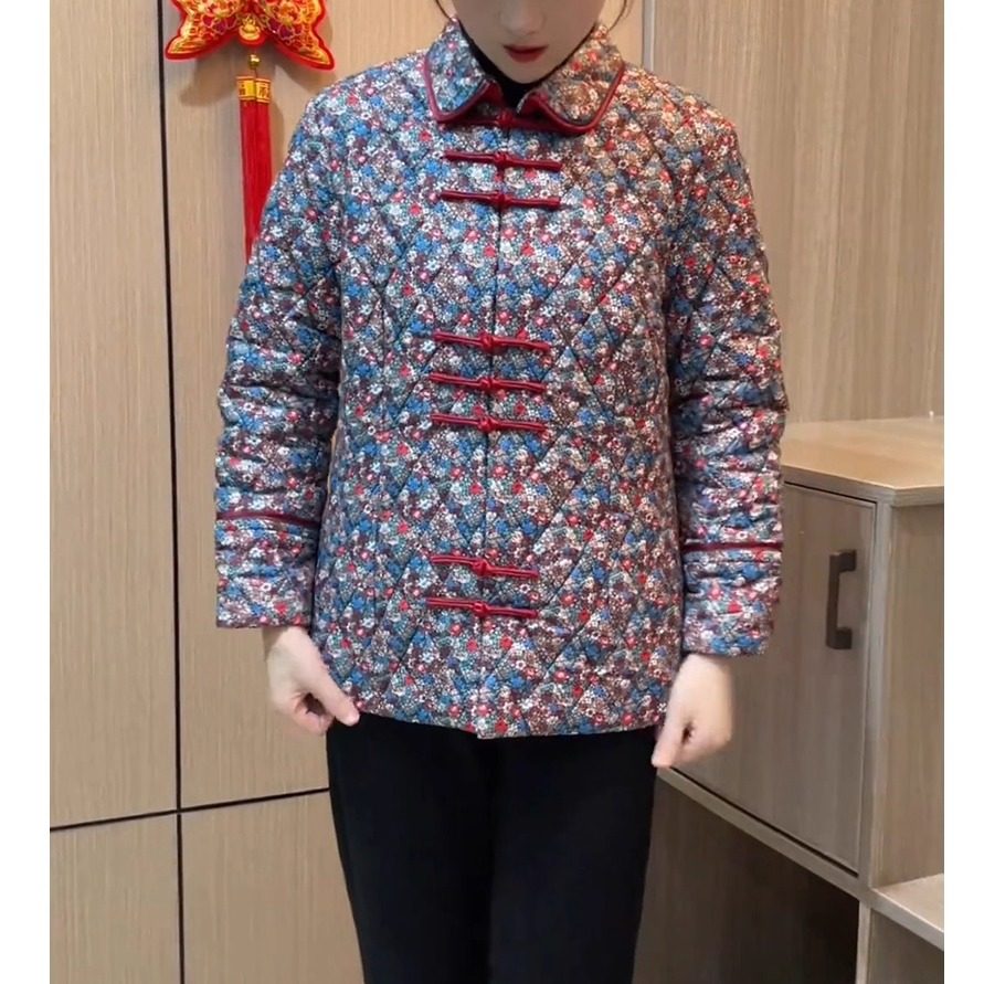 中国风唐装女士棉袄新款民族风网红小棉衣复古风碎花盘扣上衣外套