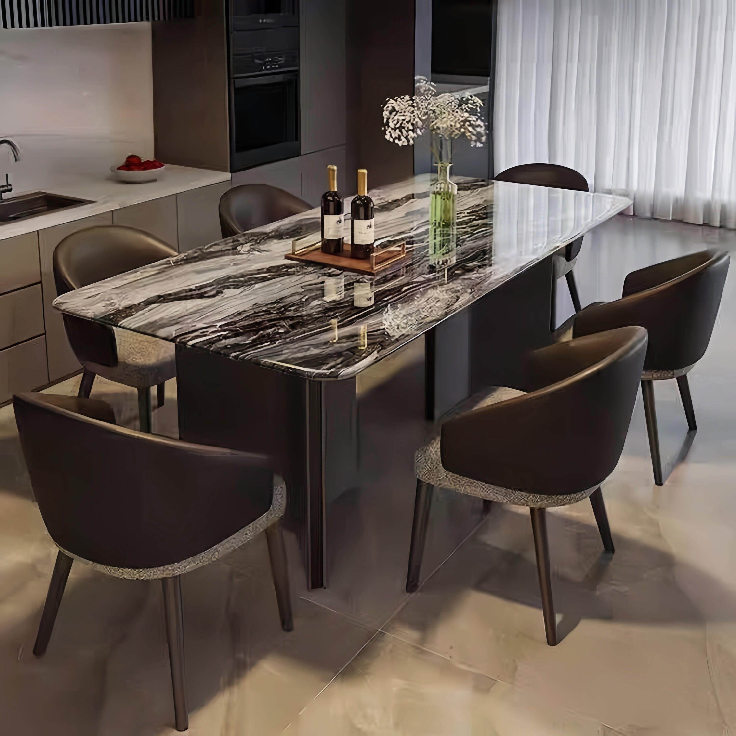 林海尚都2025新款意式极简大理石餐桌椅组合家用微晶石超晶石饭桌