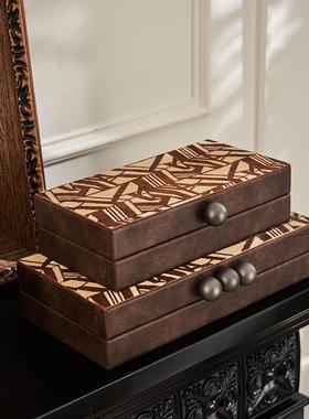 英式覆古风格客厅咖啡桌桌面马毛装饰盒首饰盒饰品样板间软装配套