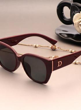 新款防晒覆古猫眼太阳眼镜女高级感宽腿网红偏光太阳镜潮抗UV红色