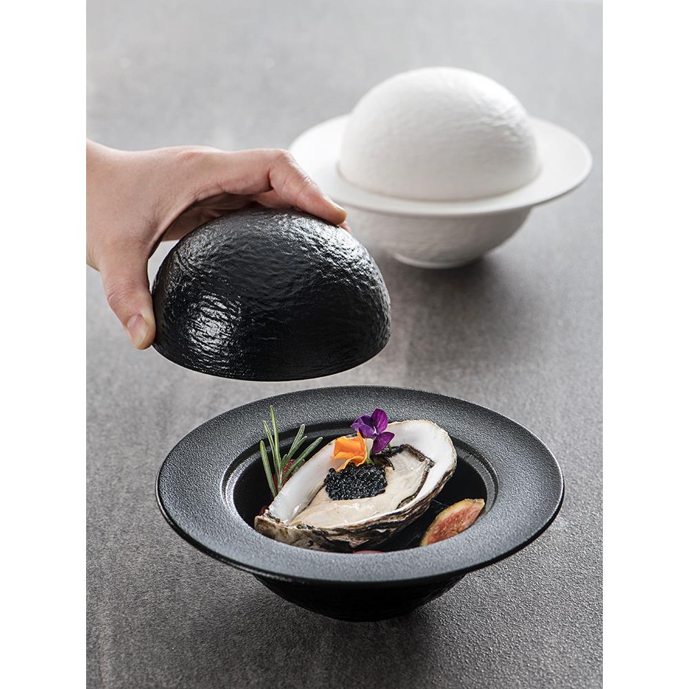 高端黑白陶瓷炖锅汤杯餐具海参鲍鱼杯创意流行星球碗甜品碗
