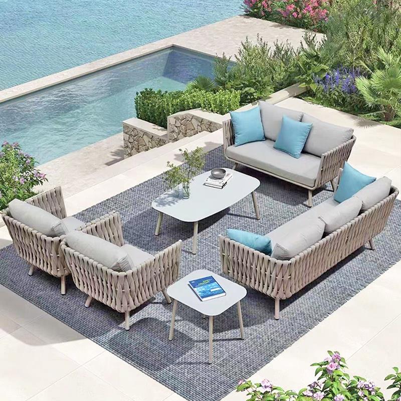 北欧户外沙发庭院露天阳台藤椅茶几组合防水防晒室外休闲 藤编沙