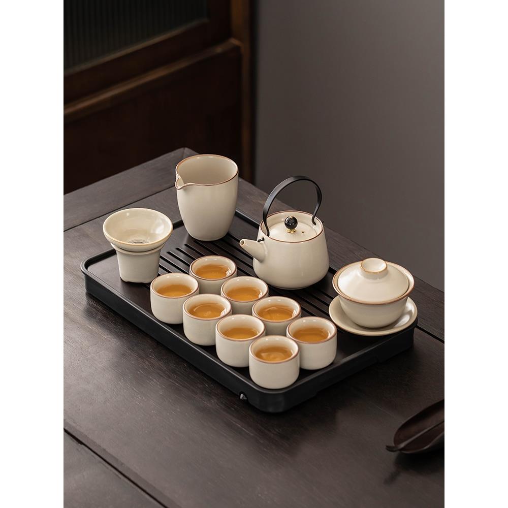 景德镇茶具套装轻奢高档家用新汝窑陶瓷盖碗喝茶茶壶茶盘茶杯功夫