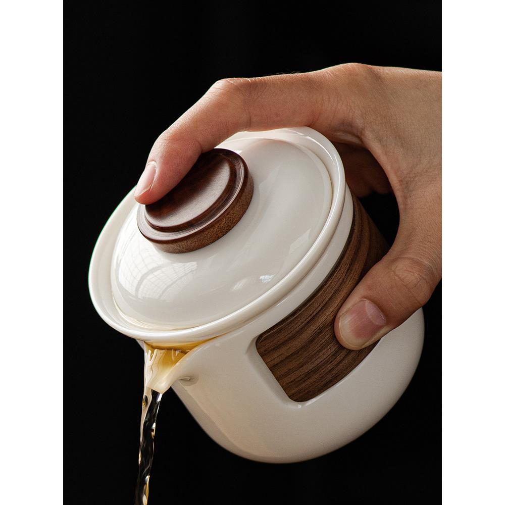 软玉瓷手捧壶单壶盖碗茶杯防烫白瓷茶壶茶水分离家用功夫茶具