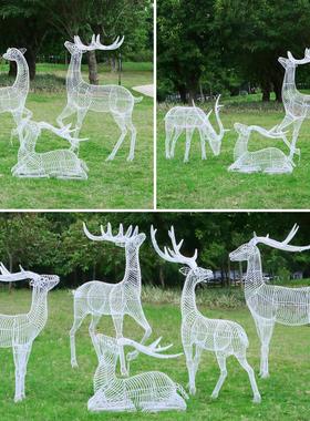 样品屋展示中心不锈钢镂空梅花鹿雕塑户外园林景观草坪铁艺网格鹿