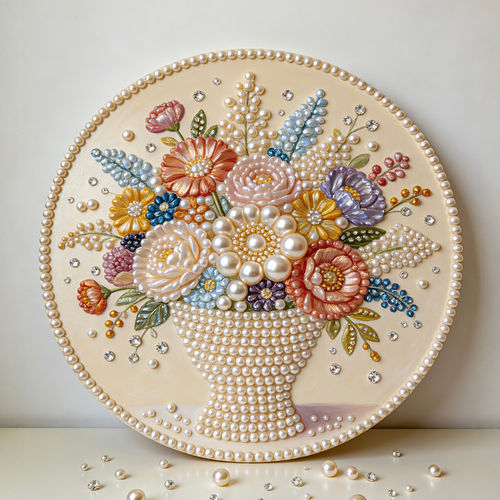 圆形花卉动物猫咪狗狗diy珍珠画手工制作材料包草莓熊解压装饰画
