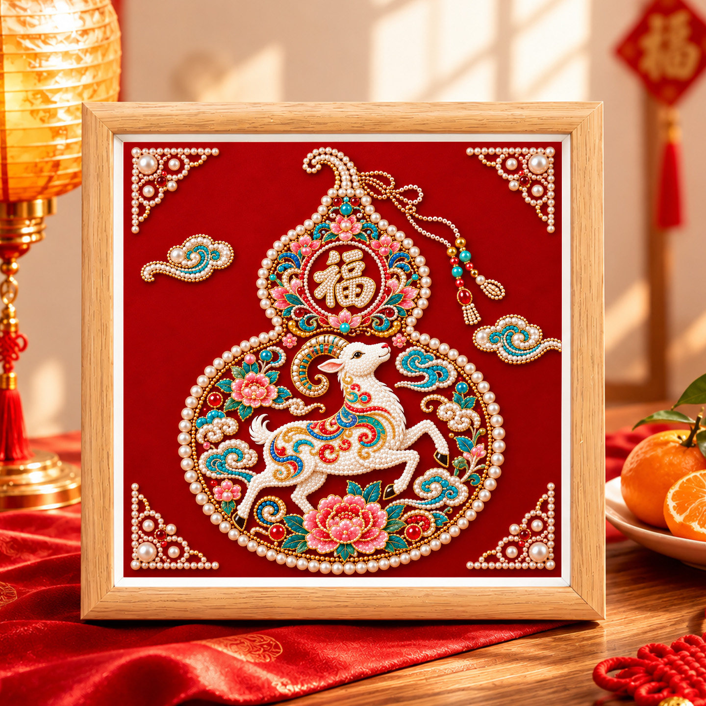 葫芦福禄小羊珍珠画手工diy画