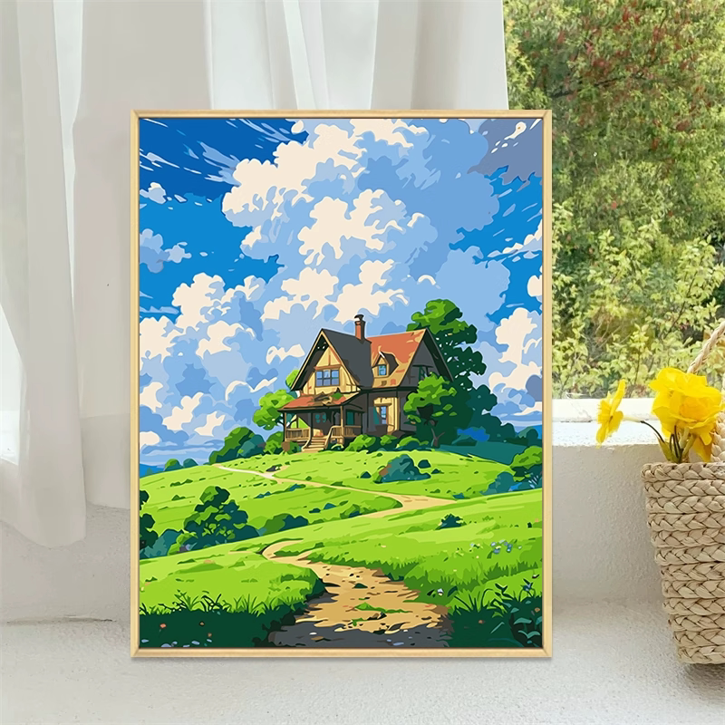 宫崎骏风景数字油画diy填充涂色手工绘动漫解压治愈系油彩装饰画