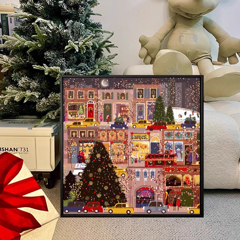 冬日氛围圣诞节diy数字油画丙烯填充手工手绘填色礼物装饰油彩画