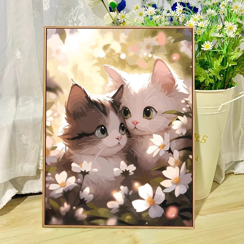 治愈猫咪数字油画diy可爱动物萌宠手工填色填充丙烯油彩手绘画