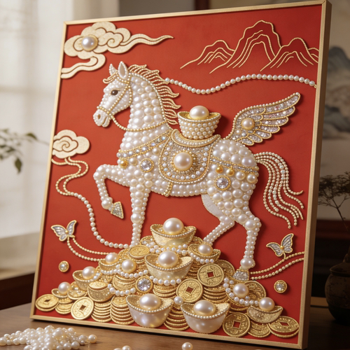 财富宝马珍珠画手工diy材料包马年新款新年好寓意手工客厅装饰画
