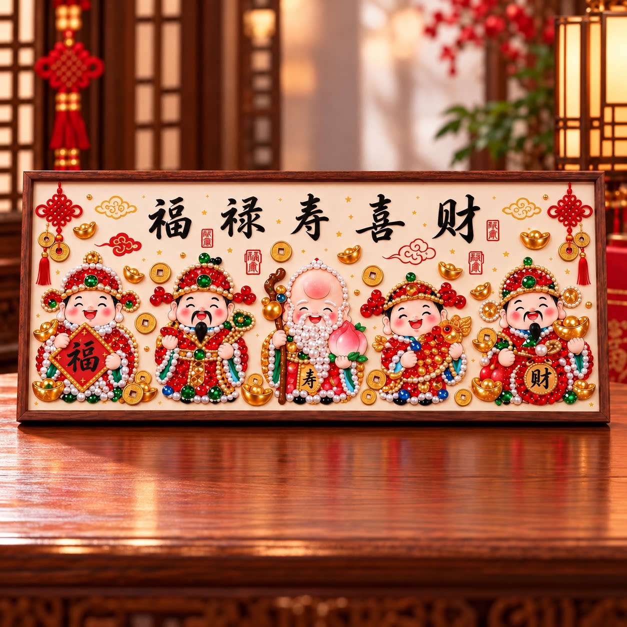 福禄寿喜财diy珍珠画手工钻石秀粘贴材料包财神好寓意祝福装饰画