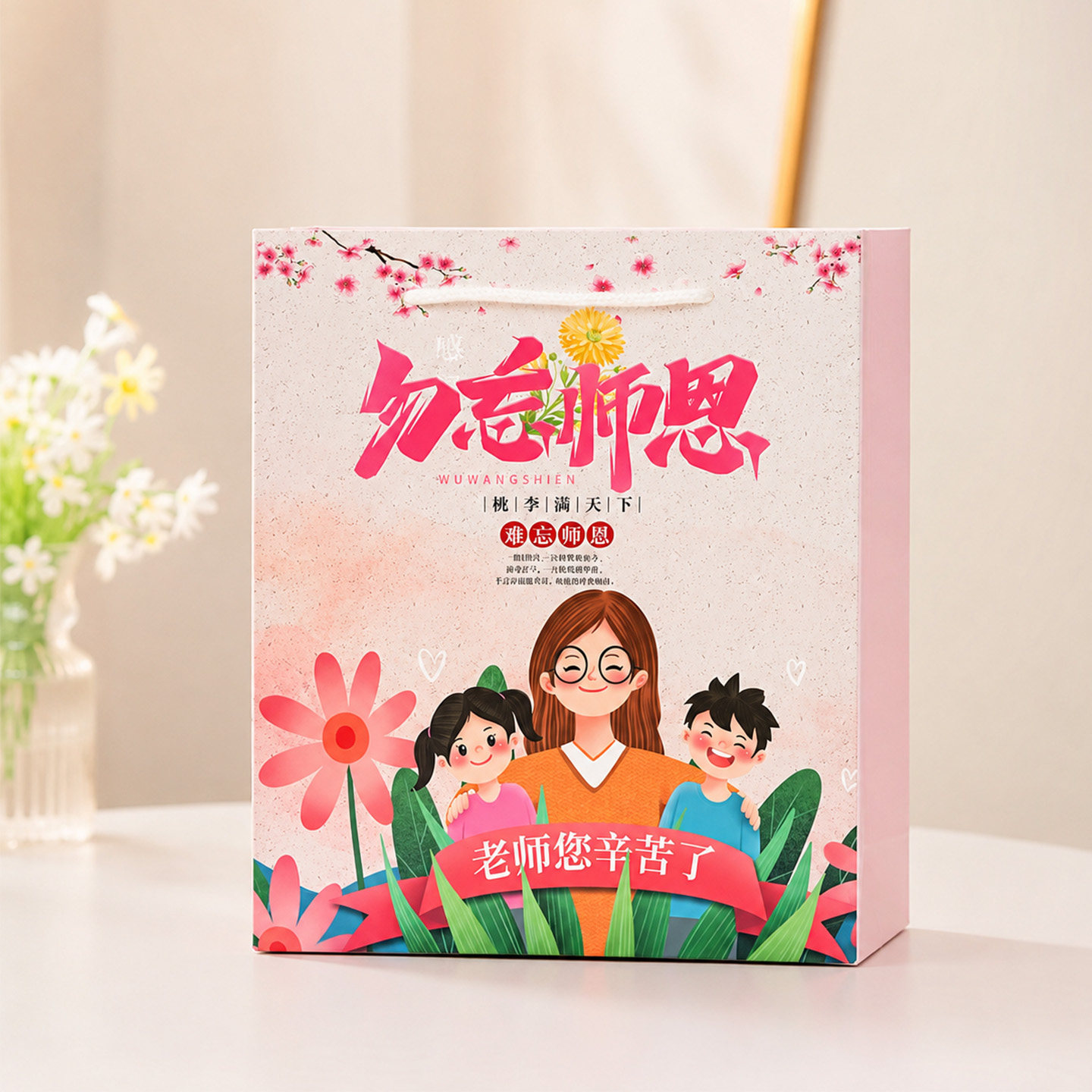 教师节礼品包装袋子送老师相框画礼物袋镂空礼袋透明鲜花束手提袋