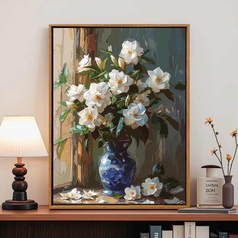 白兰花diy数字油画植物花卉手工手绘治愈系填涂色丙烯油彩装饰画