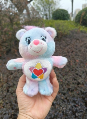 韩国carebears 彩虹爱心限量紫色橙色彩色熊吊饰包包挂件毛绒玩具