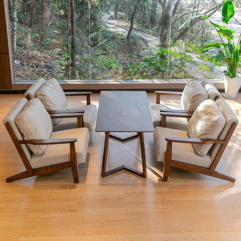 实木沙发桌椅组合洽谈奶茶店书吧咖啡厅民宿饭厅样品屋展示中心休