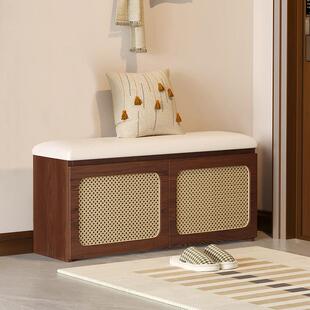 实木藤编换鞋凳家用门口实木小狗换鞋凳藤编门进门入户鞋柜