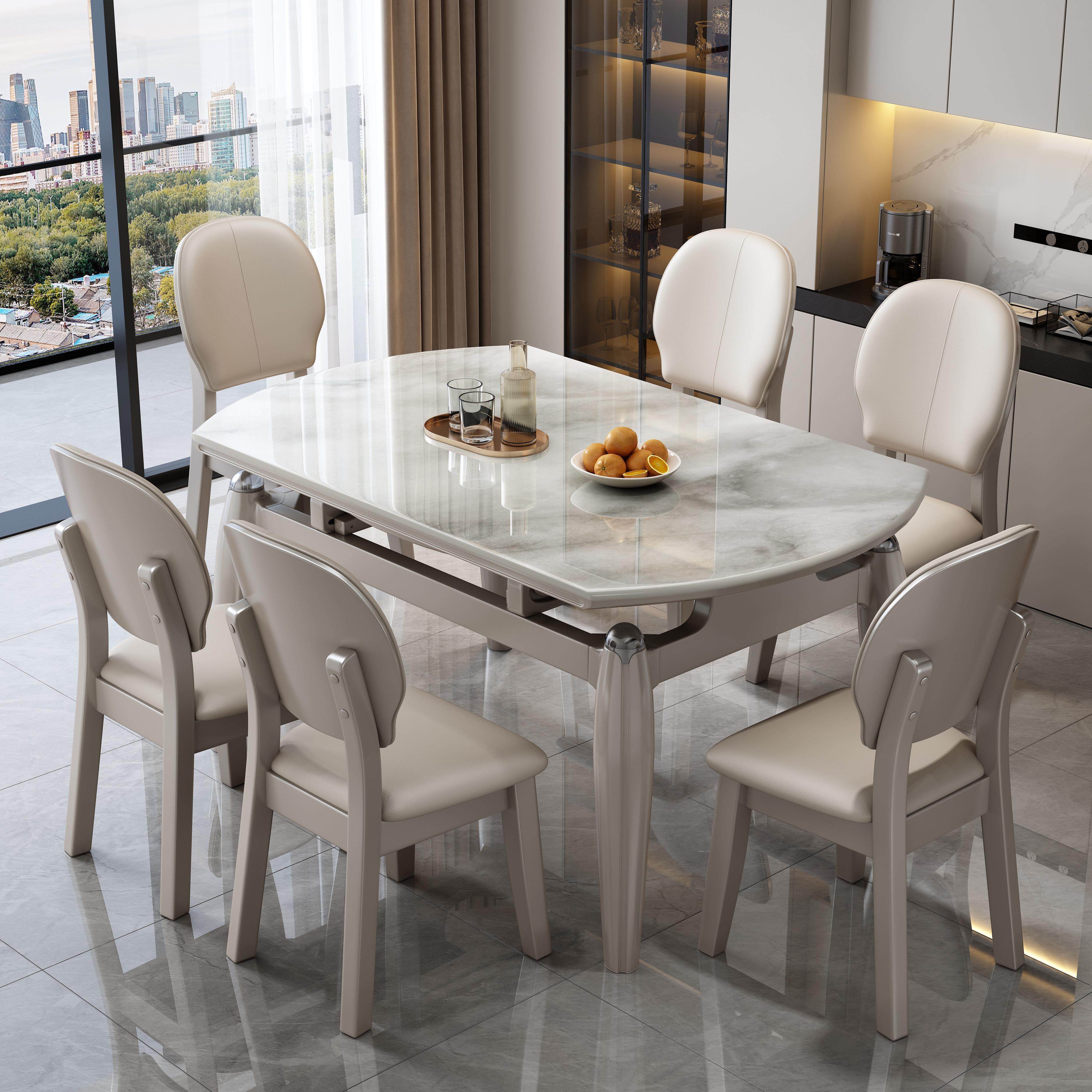 微晶石轻奢实木岩板餐桌椅组合方圆两用可伸缩现代简约吃饭桌子,住宅家具,岩板餐桌,淘宝优惠券,粉丝福利购,淘宝优惠卷