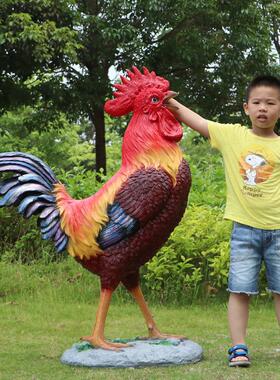 仿真大公鸡雕塑摆件户外发光动物门店庭院家居装饰玻璃钢母鸡模型