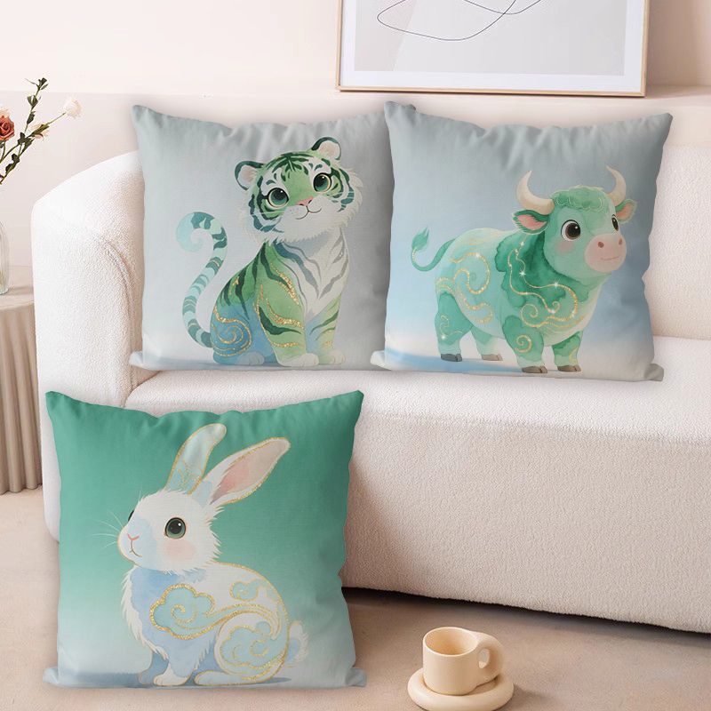 青花瓷国风十二生肖卡通十字绣抱枕手工绣卧室沙发靠枕满绣靠枕套