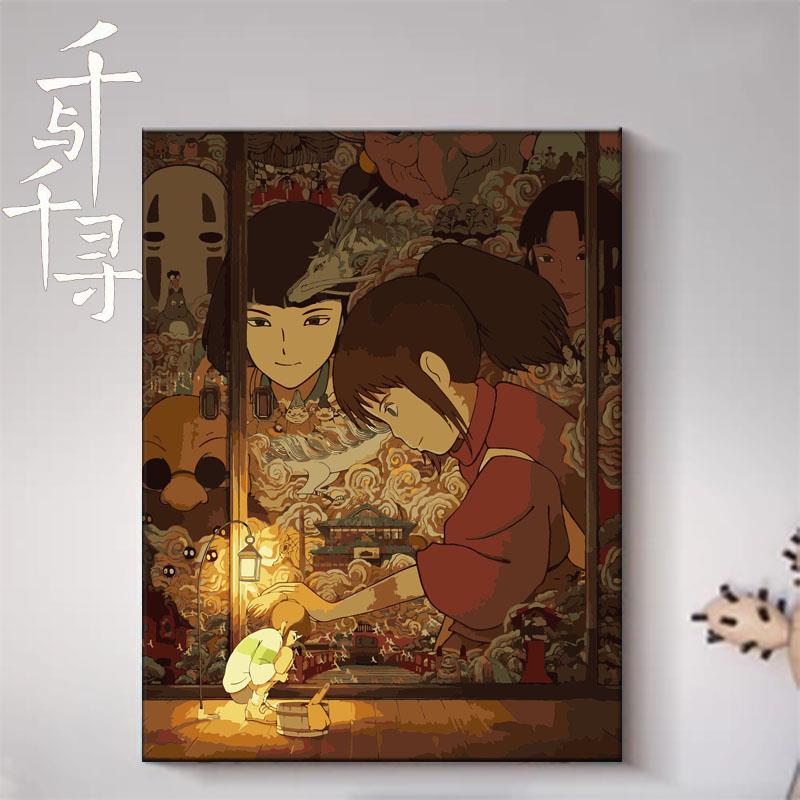 diy宫崎骏动画画千与千寻儿童卧室简单手绘填色卡通装饰画画图片
