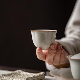 直销中式 新款 复古汝窑花瓣杯陶瓷茶杯家用汝瓷主人杯单杯个人杯茶