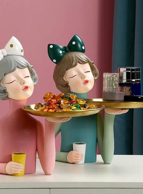 新款直销玄关钥匙收纳盒酒柜装饰摆件ins风树脂工艺品不锈钢托盘