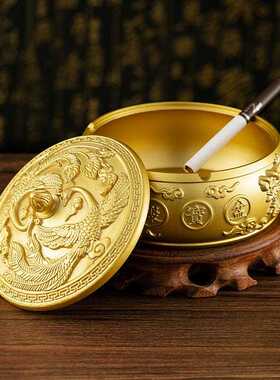 新款直销黄铜烟灰缸家用客厅酒店龙凤纯铜聚宝盆中式办公家居摆件