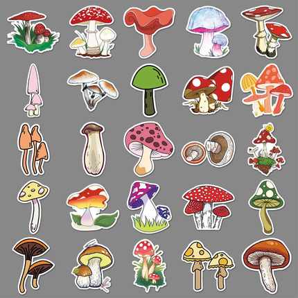 直销新款50张ins风个性蘑菇卡通涂鸦贴纸笔记本电脑行李箱外贸速