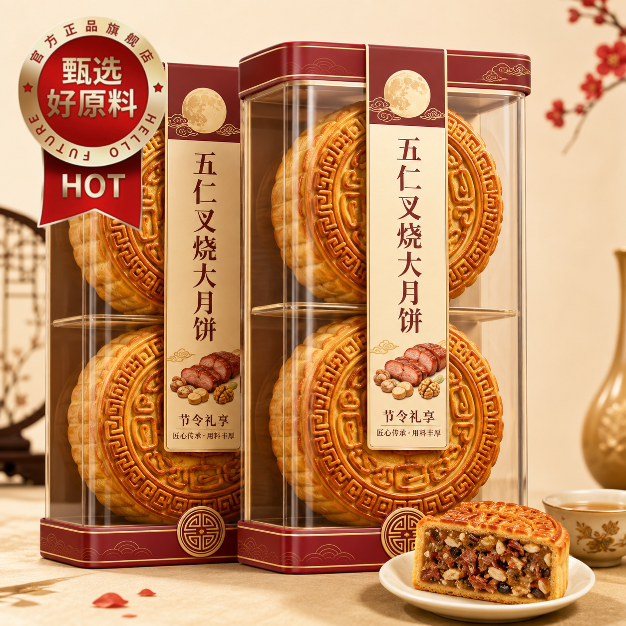 广式伍仁叉烧大月饼中秋送礼老式手工新鲜五仁月饼老牌子黄金万两
