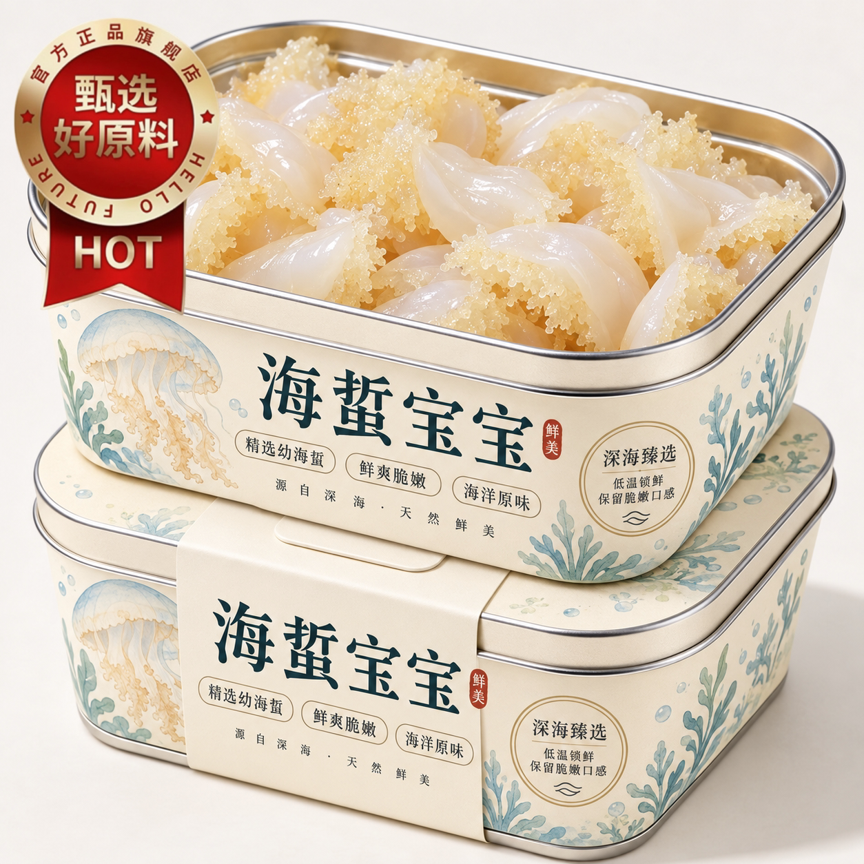 天猫甄选海蜇宝宝生腌凉拌菜水母花开袋即食水产非海蜇头脆嫩爽口