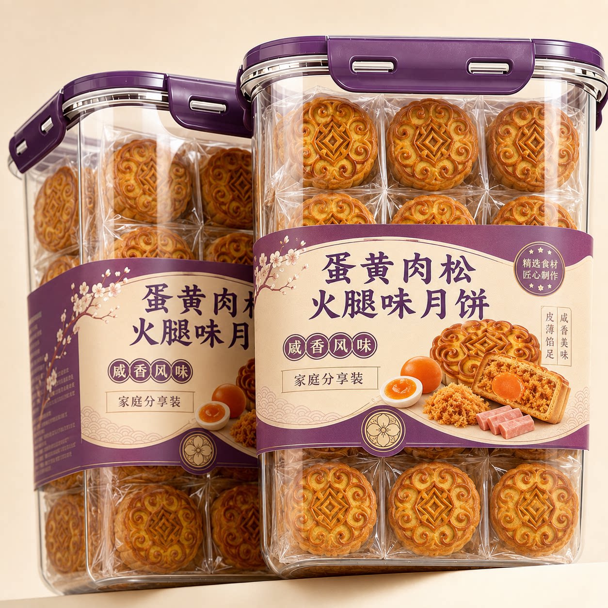 老字号！广式经典蛋黄肉松火腿味大月饼正宗中秋月饼解馋糕点零食