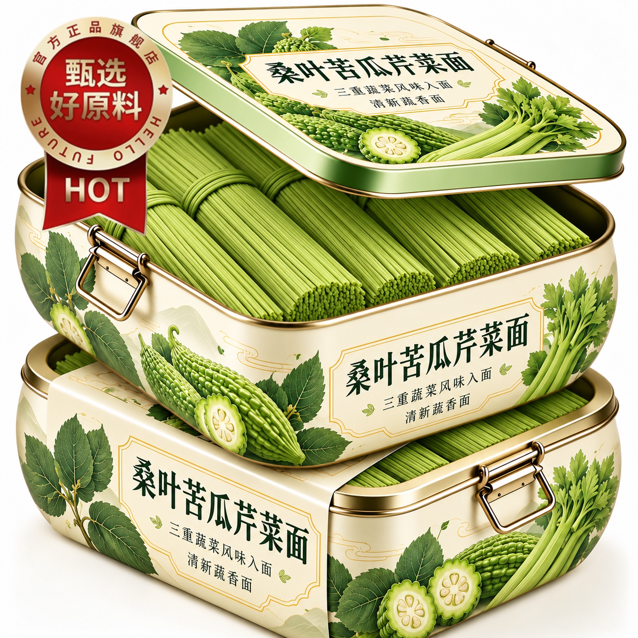 精制桑叶苦瓜芹菜面条绿色果蔬挂面桑叶面低脂无糖精粗粮健身代餐