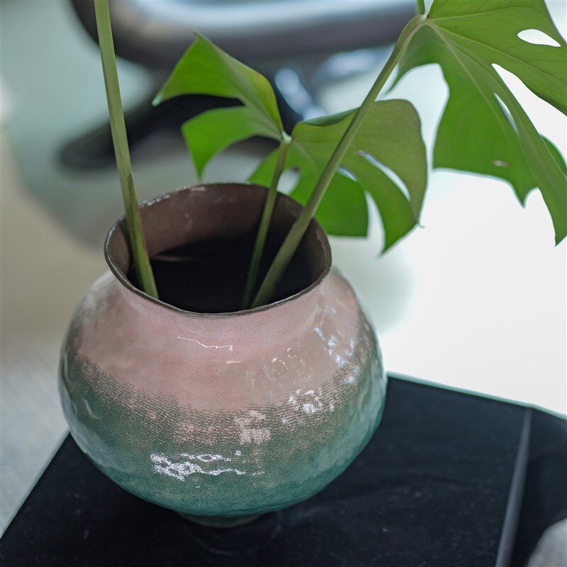 【青玉?映霞花瓶】新中式风手绘艺术感陶瓷花瓶台面粗陶花器可水