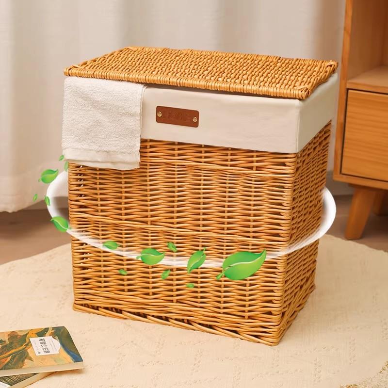 脏衣篮藤编箱方形脏衣服收纳筐装放衣服框子脏衣篓窄高颜值带盖子