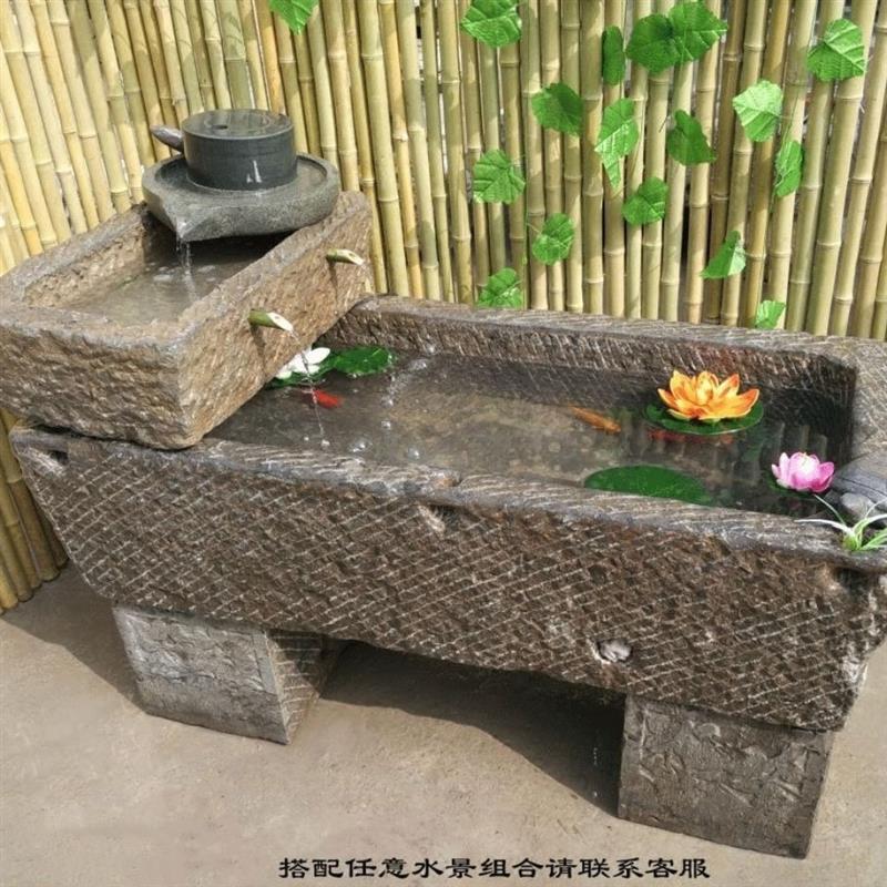 老石槽牛槽马槽石墩磨盘养鱼缸水池花盆庭院花园石头流水喷水厂家