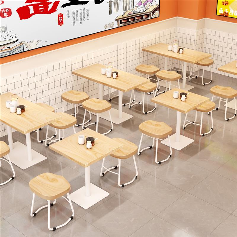 实木食堂餐桌椅组合西餐咖啡奶茶方桌汉堡饺子馆麻辣烫炸鸡店长桌