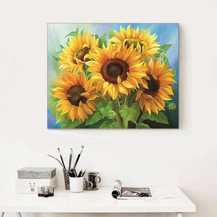 向日葵钻石画满钻新款餐厅植物花卉贴钻十字绣欣欣向荣简约钻石绣