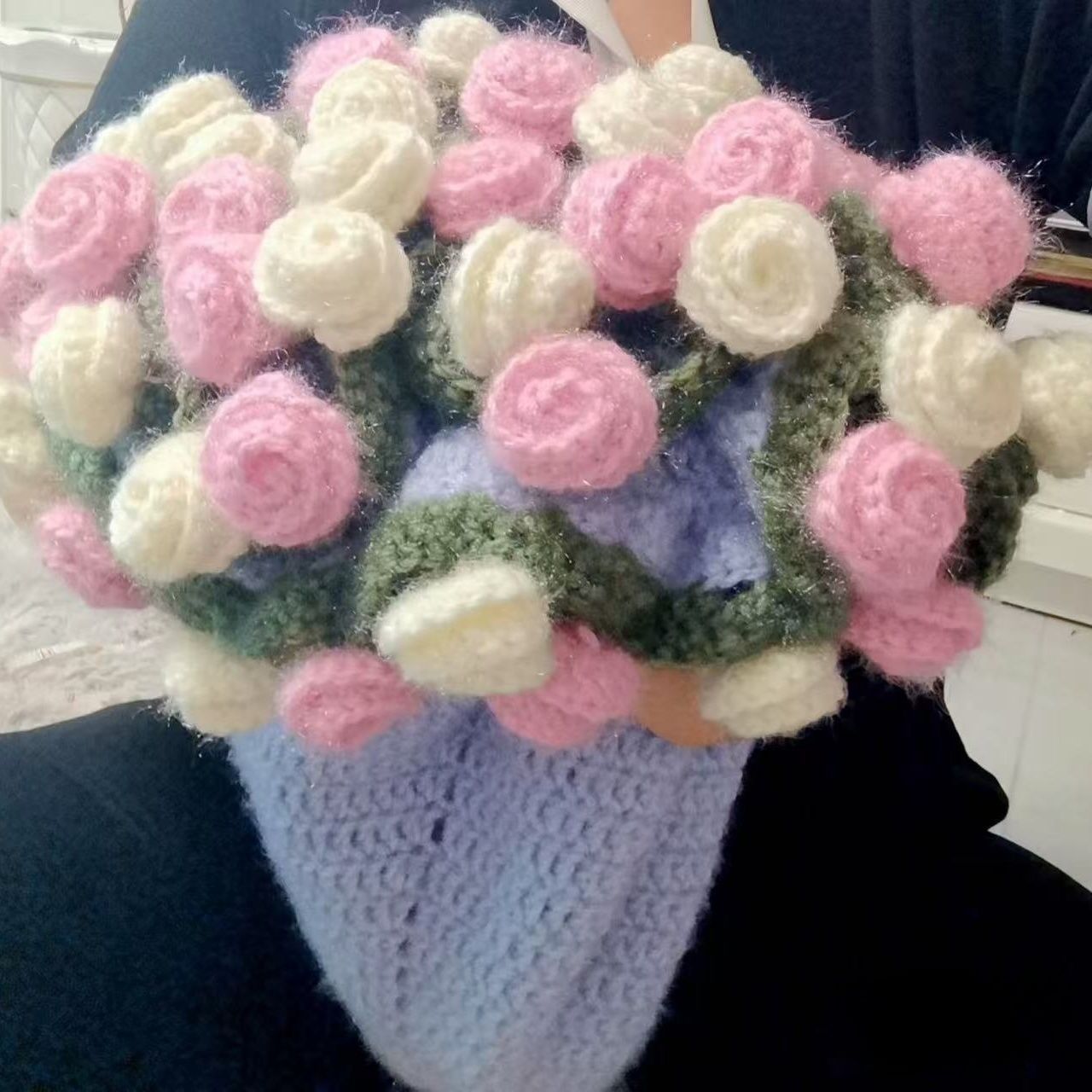 新款玫瑰花束毯子diy材料包松鼠绒毛线团手工编织毛毯送女友礼物