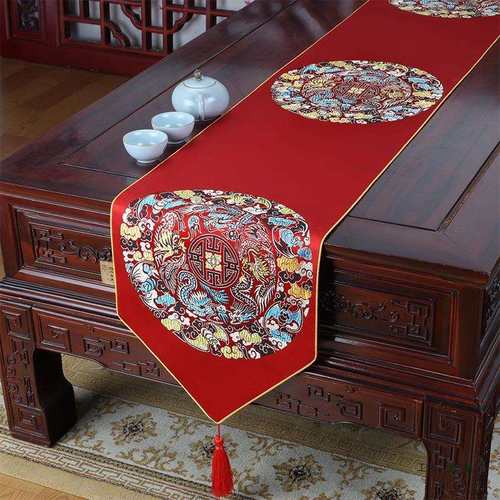 古典桌旗盖布织锦缎茶几布艺中式美式欧式现代圆形餐桌布餐垫套装