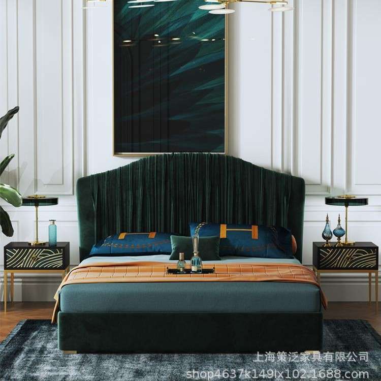 北欧港式轻奢布艺床简约现代褶皱公主床主卧双人软靠婚床卧室家具