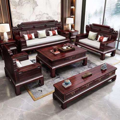 新中式乌金木实木沙发组合客厅大小户型冬夏两用高档古典花家具