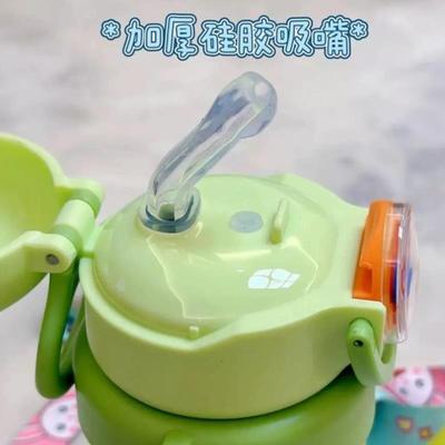 优米熊316不锈钢儿童保温杯一杯两用吸管杯手柄背带400ML喝水喝奶